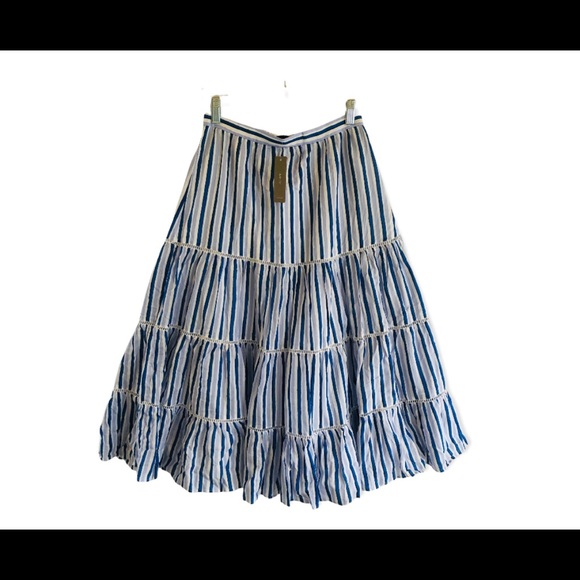 J Crew Blue Striped Cotton Tiered Skirt NWT XXSP - Picture 2 of 9